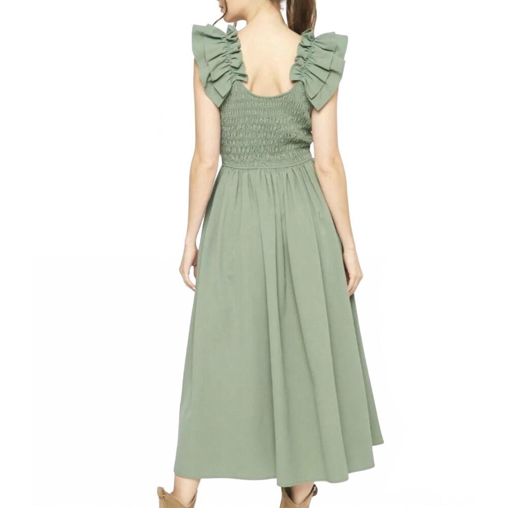 NEW ENTRO smocked midi dress in sage - Picture 3 of 3